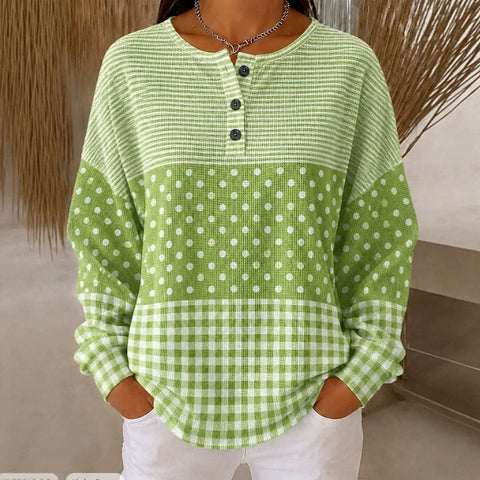 Retro casual 3D digital printing three-button stand-up collar fashion women's top FF303394