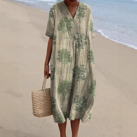 Fashion digital printing large wide V-neck dress m302382