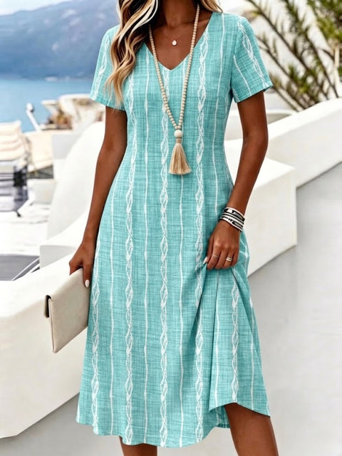 Printed women's v-neck short-sleeved temperament fashion dress m303046