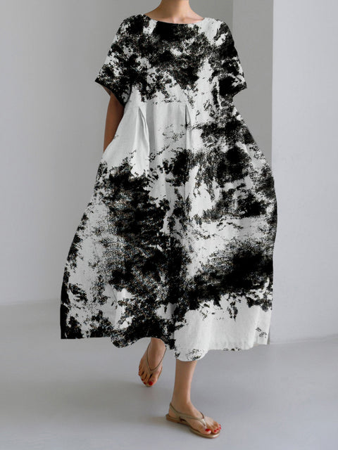 Women's loose crew neck fashion high-end short-sleeved printed dress m301052