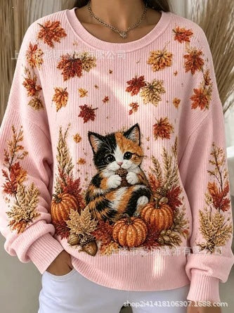 Autumn shoulder crew neck sweater 3D digital printing crew neck FF303419