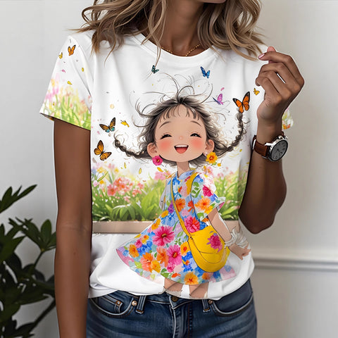 Women's Crew Neck Short Sleeve Casual Fashion Top m302607