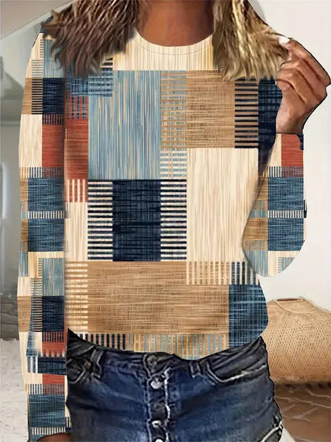 Fashion Casual Trend Printed Women's Long Sleeve Crew Neck Top m302292