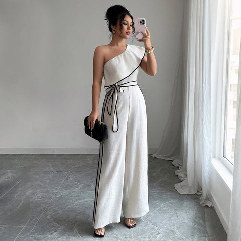 Eleganter Overall mit schrägen Schultern und weitem Bein und Hose im Windstil, m301391 