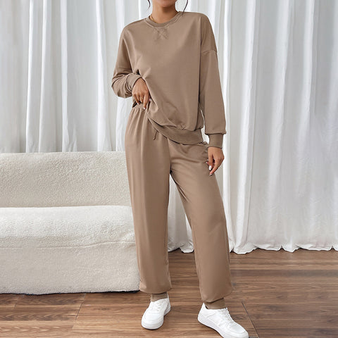 Herbst und Winter Damenbekleidung einfarbig Rundhalsausschnitt Freizeitanzug m300776 