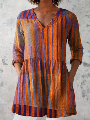 V-neck medium-sleeved T-shirt loose and casual new fashion women's top FF303377