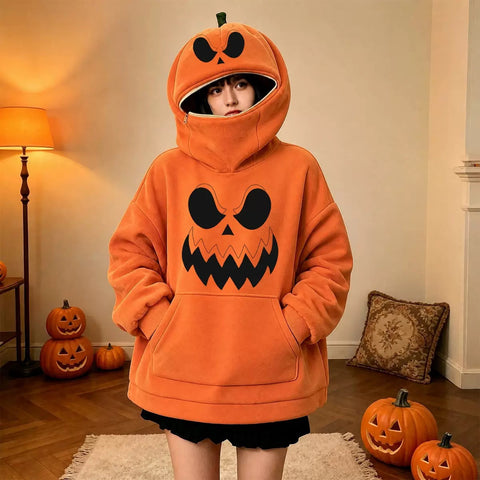 Halloween pumpkin sweater loose hooded top m303232