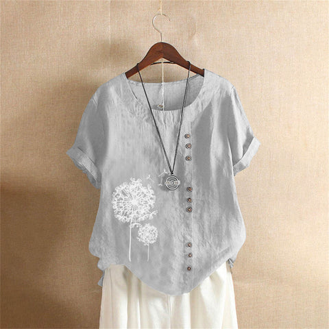 Large size casual loose cotton and linen short-sleeved pullover T-shirt cotton and linen women's clothing large size women's clothing m302737
