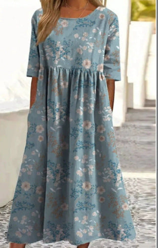 Up and down splicing pocket size printing large wide dress m302623-3
