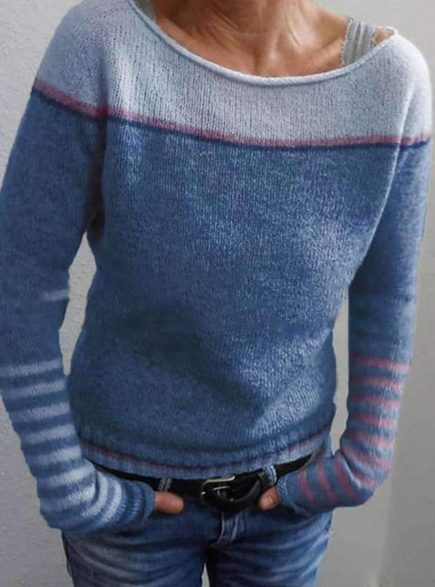 Rundhalsausschnitt, farblich passender, lockerer, modischer Pullover, Strickpullover m300496 