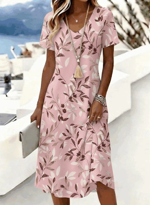 Printed women's v-neck short-sleeved temperament fashion dress m303046