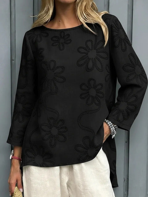 Spring new solid color pattern embroidered long-sleeved top women's clothing m302671