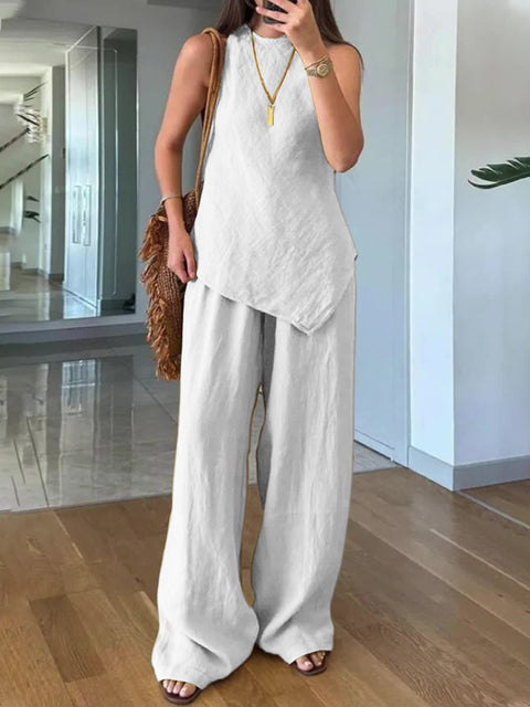 Lässiger Rundhalspullover ärmellos plus Taschenhose Baumwolle mehrfarbig m301437 