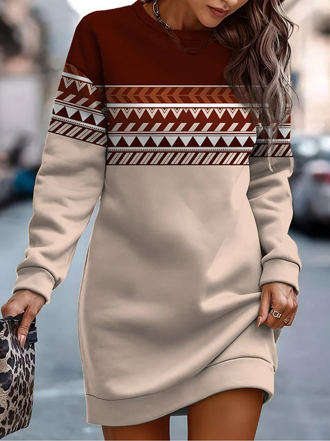 Pulloverkleid mit Rundhalsausschnitt und Print in Kontrastfarbe m300862 