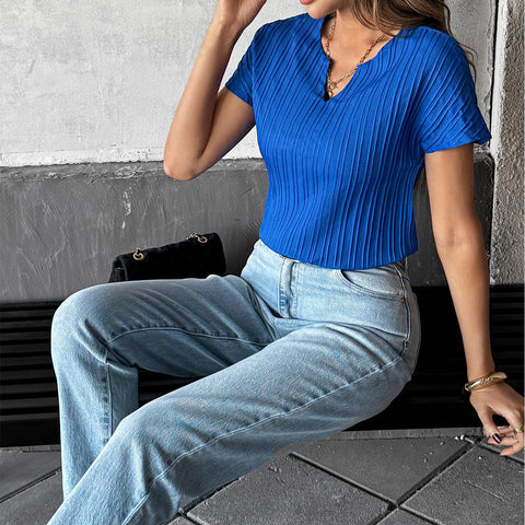 Lässige, schlichte, einfarbige T-Shirt-Westenbluse m301410 