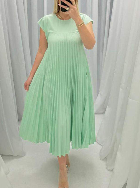Robe plissée sans manches à col rond tendance m301308 