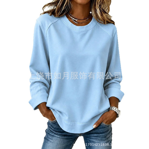 3D printed long-sleeved loose splicing round neck women's sweater FF303273