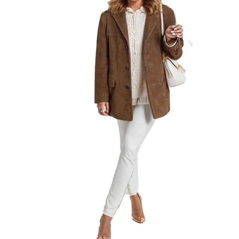Women's temperament women's retro brown loose pocket long-sleeved blazer women's m301193