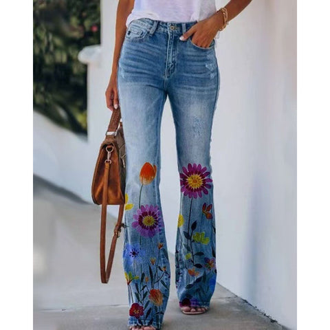 3D heat transfer flared pants simulation denim trousers loose pants m301550