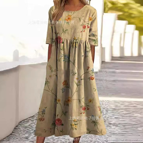 Loose fashion premium V-neck print dress m302742