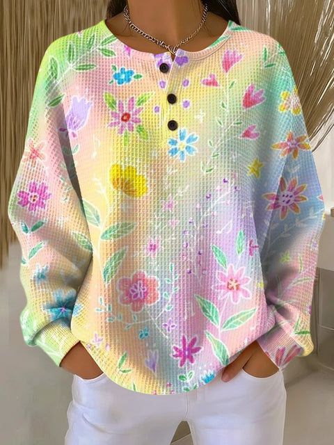 3D digital printing loose casual waffle stand-up collar long sleeve m303065