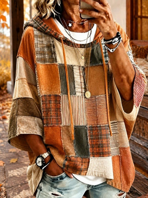 Autumn and winter women's new plaid contrasting color printing women's casual sweater FF303267