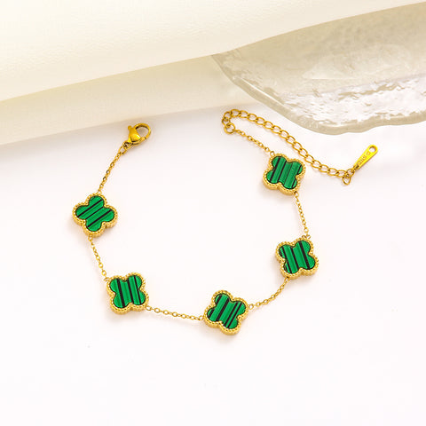 Ensemble de bijoux en acier titane trèfle Double face avec bracelet laser, incrustation de diamant de luxe léger m5010677
