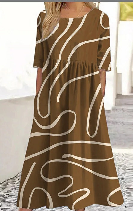 Up and down splicing pocket size printing big wide dress m301712