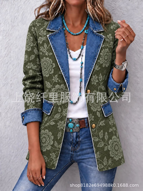 3D printed women's cardigan imitation denim blazer FF303337