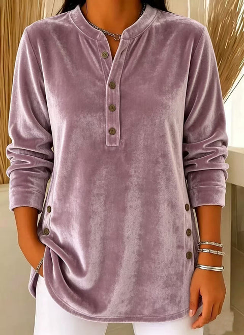 Women's Velvet Casual Loose V-Neck Button Long Sleeve Women's Shirt FF303380