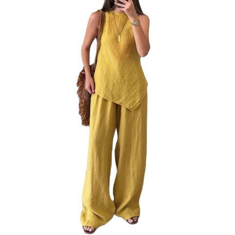 Lässiger Rundhalspullover ärmellos plus Taschenhose Baumwolle mehrfarbig m301437 