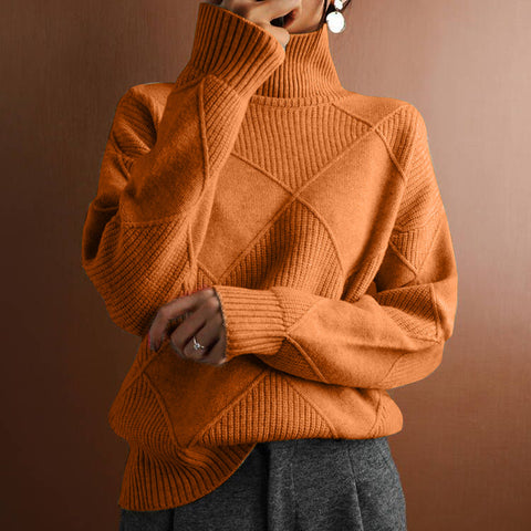 Pullover lose temperament pendler gestrickte pullover einfarbig rollkragen raute mode pullover frauen m300510 