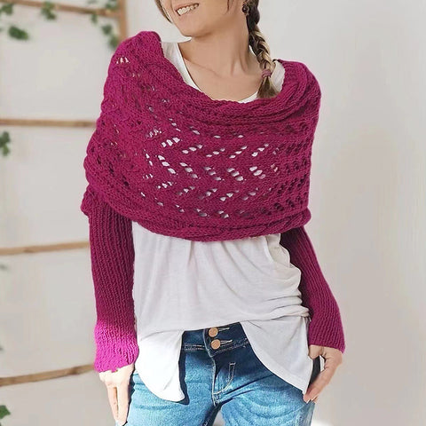 Double-sleeved extended hollow shawl multi-purpose knitted twist sweater with scarf outside autumn and winter women m302058