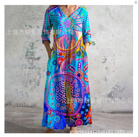 3D printing Amazon European and American summer casual loose long-sleeved dress m301729