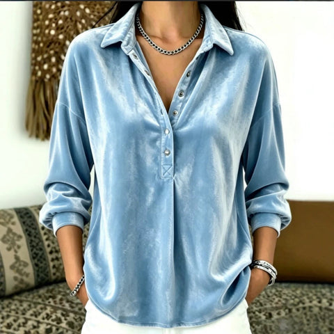 Popular casual fashion women's clothing golden velvet solid color lapel top m303229