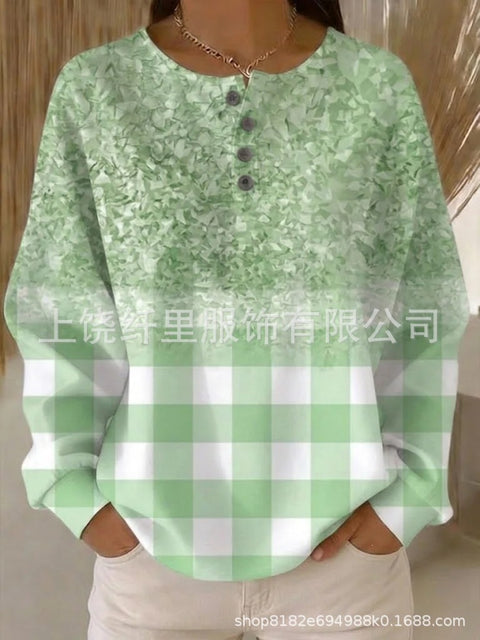 Crew neck 4 buckle spring and autumn fashion pattern 3D printing casual loose women's sweater FF303411 02