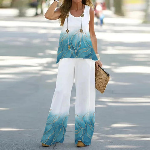 Casual fashion vest trousers set crew neck sleeveless top m301296