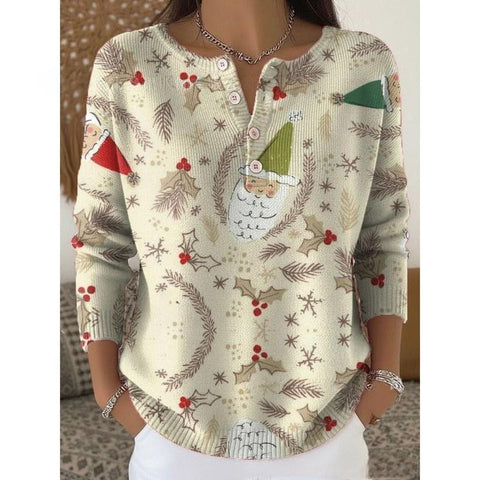 Vintage 3D digital printing four-button stand-up collar Polo sweater women m302158