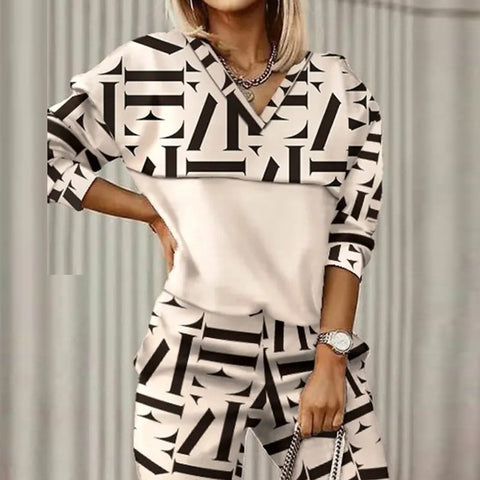 Fashion Casual Printed Long Sleeve Slim Sweater Pants Set m301183