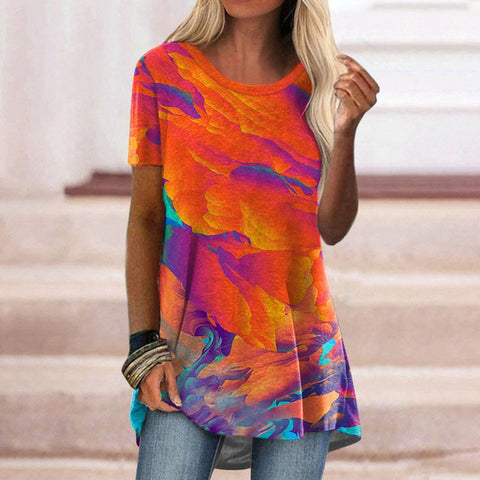 Casual ethnic style retro printed short-sleeved T-shirt m302728