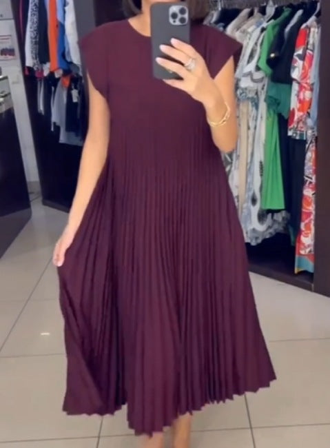 Robe plissée sans manches à col rond tendance m301308 