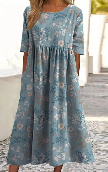 Loose fashion premium V-neck print dress m302742