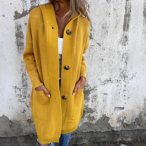 Women's autumn and winter sweater cardigan fashion long with pocket buttons hooded knitted jacket m303242