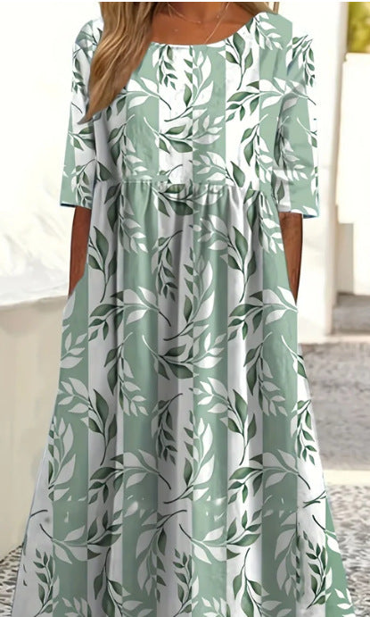 Loose fashion premium V-neck print dress m302742