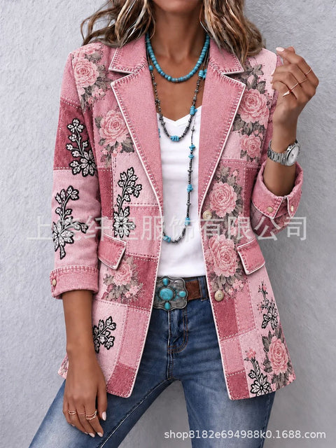 3D printed women's cardigan imitation denim blazer FF303337