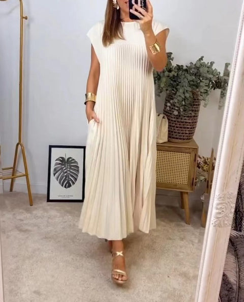 Robe plissée sans manches à col rond tendance m301308 