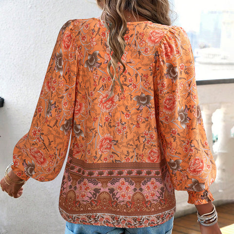 Chemise imprimée tempérament commerce extérieur col en V manches longues haut m300866 