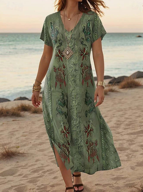 Kreative floral frauen sommer neue V-ausschnitt kurzarm kleid m301230 