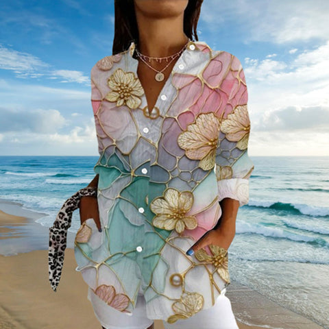 Chemise ample à manches longues et imprimé floral, grande taille, m301232 