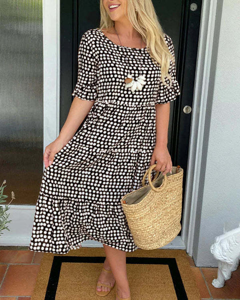Sommerliches Kurzarmkleid mit Rundhalsausschnitt und Print m301311 